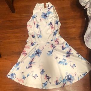 Floral white dress w/ halter neck